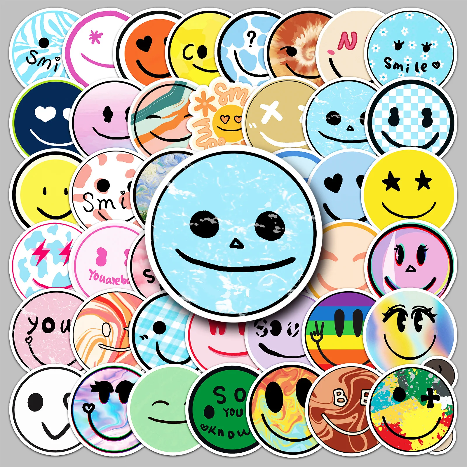 

50Pcs Trendy Smiley Face Graffiti Stickers Skateboard Laptop Phone Cartoon Decal Fun DIY Deco Sticker Kids Toys Gifts