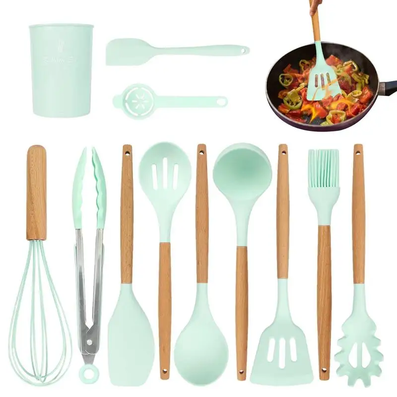 

Набор кухонной утвари, 12 шт., нетоксичные кухонные инструменты, прочные безопасные силиконовые антипригарные термостойкие столовые аксессуары