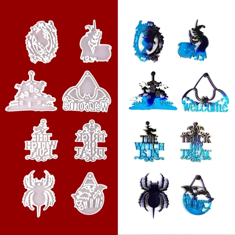 

R3MC Shiny Halloween Witch Keychain Silicone Epoxy Resin Mold DIY Keychain Pendant Jewelry for Luggage Tags Bag Accessories