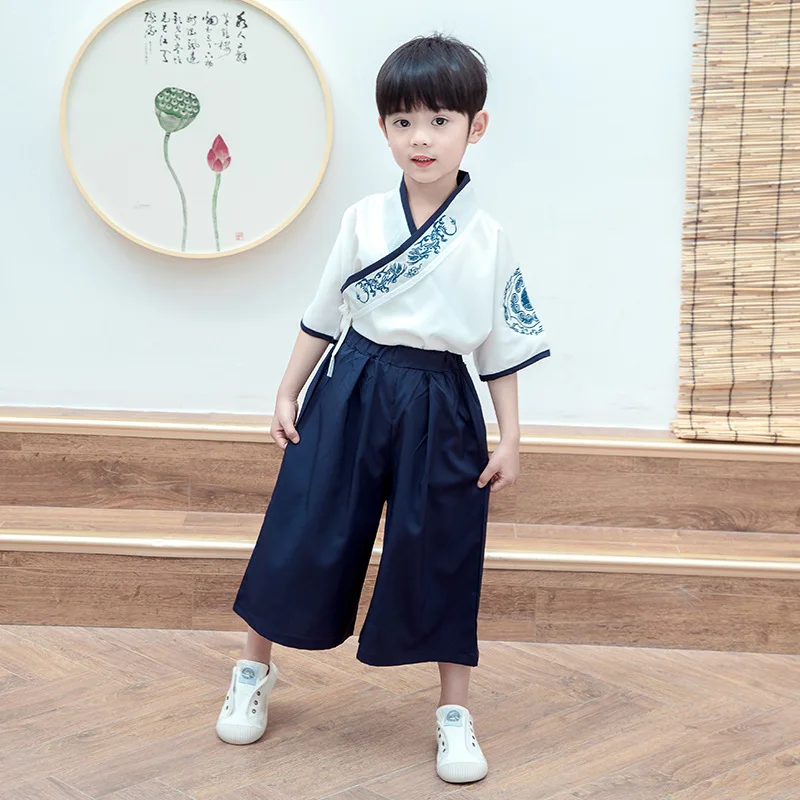 Костюм Тан с длинным рукавом для мальчиков вышивка Детский комплект из двух