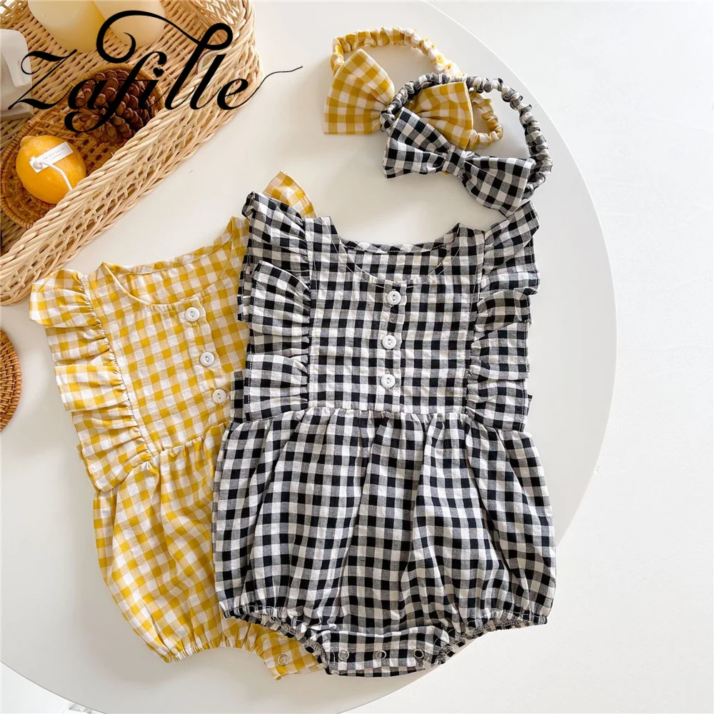 

ZAFILLE New Born Girls Plaid Bodysuit Sleeveless Baby's Rompers 0-24M Toddler Baby Clothes Cute Kids Overalls Girls Sleepwears