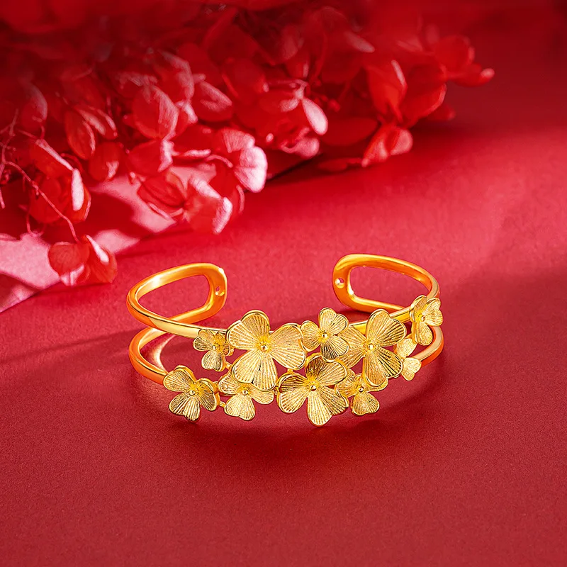 Браслет с открытым браслетом 14 к цвет: золото абрикос лист цветок