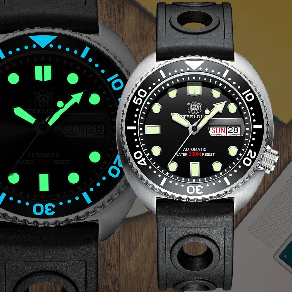 Мужские Водонепроницаемые механические часы STEELDIVE с автоподвижным механизмом
