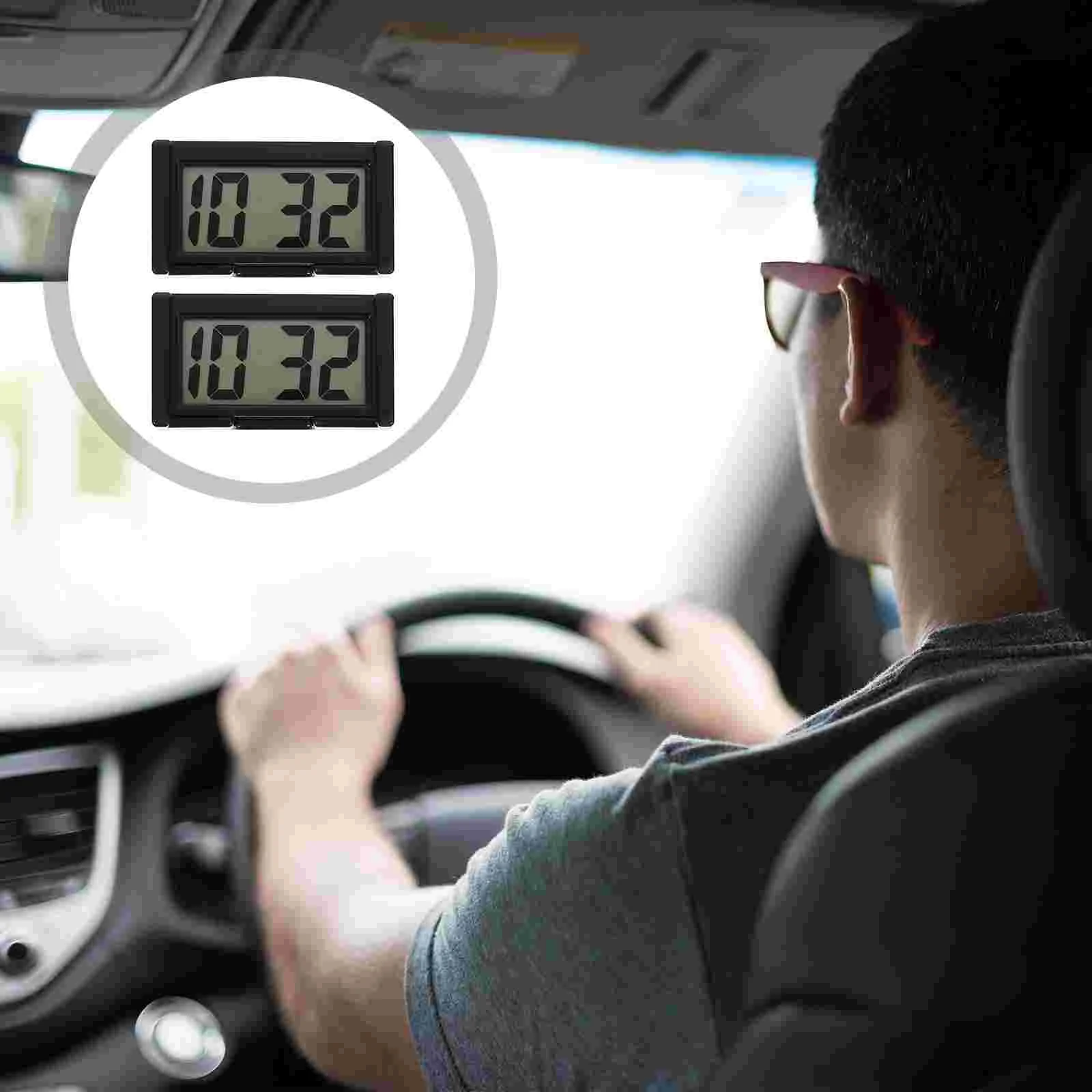 

2 Sets Car Clock Dashboard Digital Clock Adhesive Mini Vehicle Clock Auto Clock