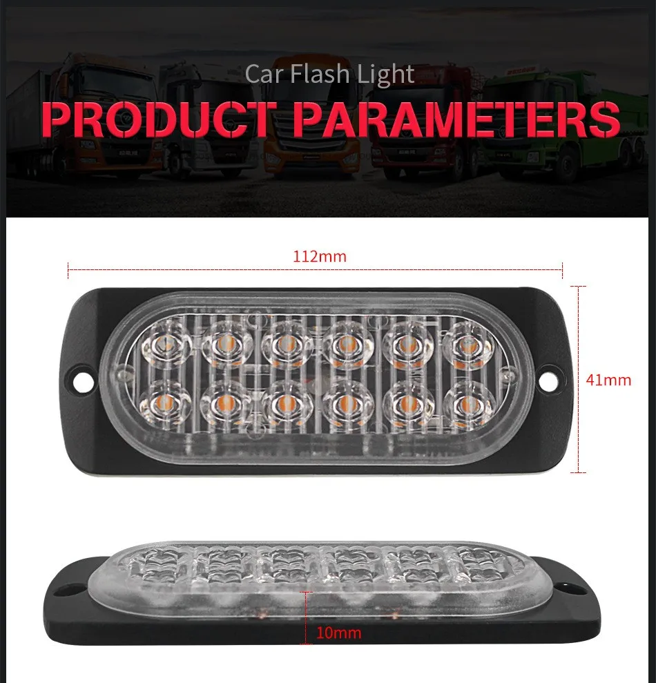 

DC 12V-24V Amber 12LED Strong Light Work Light Driving Fog Off-road SUV Car Boat Light Always Bright Car Truck Urgent Always Bri