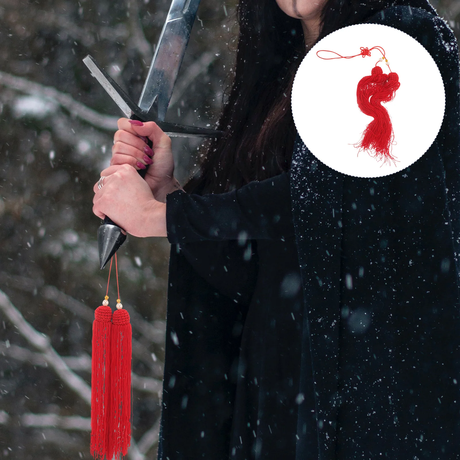 Тай Чи меч шип красная кисточка яркий кулон подвески нож декор ткань цвет тай-чи