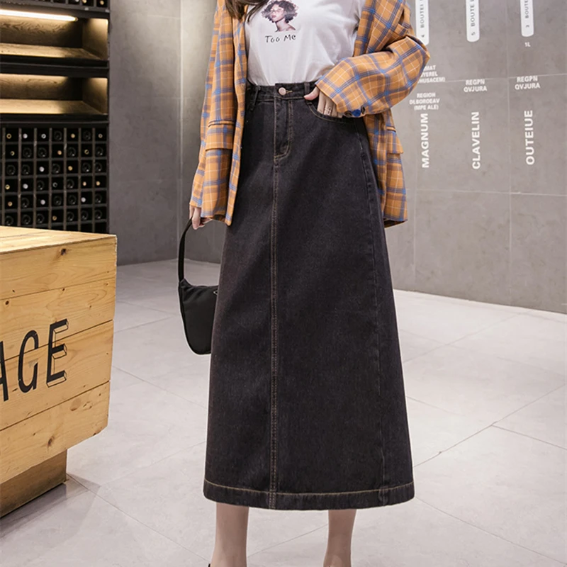 

Винтажная юбка на пуговицах для молодых женщин, новинка 2022, модная шикарная джинсовая юбка с высокой талией, джинсовая юбка средней длины ...