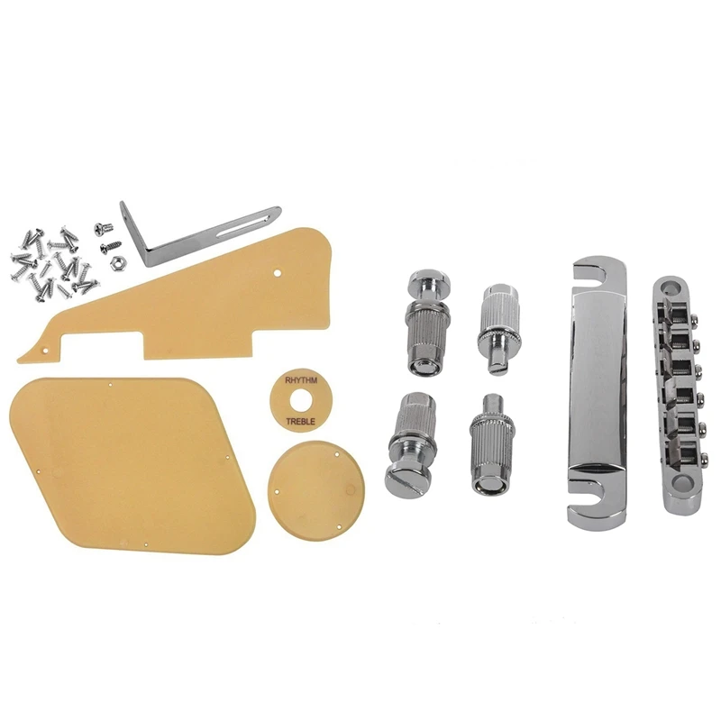 

1 Set Guitar Tune-O-Matic Bridge Tailpiece Tail & 1Set Cream Pickguard /Cavity /Switch Covers/Pickup Selector Plate
