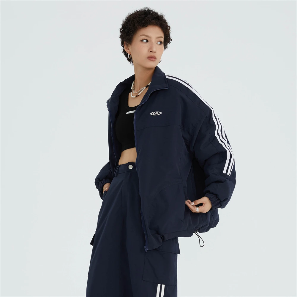 New Women Winter Street Cotton Jackets Coat Thick Warm Parka Clothes Fashion Striped Sleeve Trend Outerware Solid Cotton Jacket