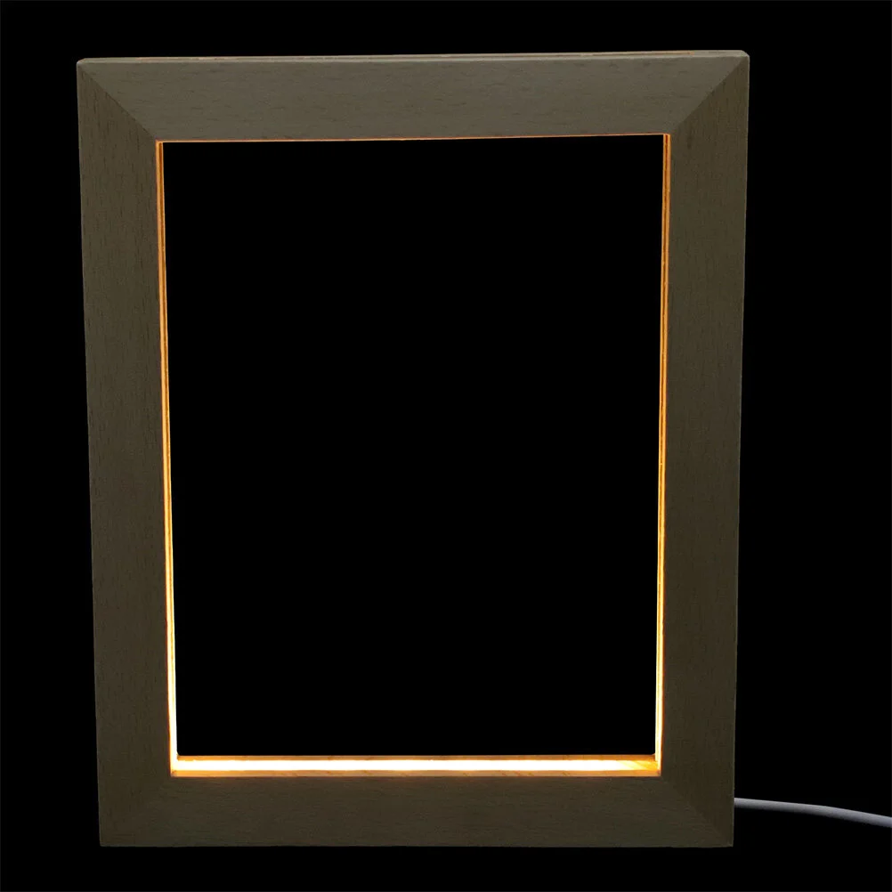 

Glowing Photo Frame Holder Wood Table Picture Metal Trim Gift Wooden Home Display Desktop Luminous