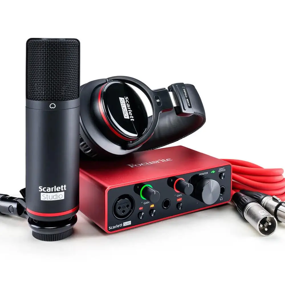 

Лучшее качество Focusrites Scarletts 2i2 Studio (3-е поколение) USB аудио интерфейс и записывающий комплект с инструментами Pro