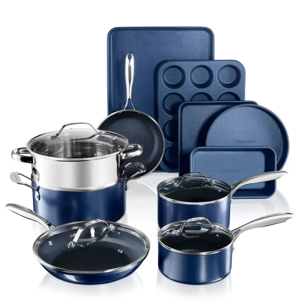 

Classic Blue 15 Piece Pots and Pans Set, Nonstick Cookware Set Sets