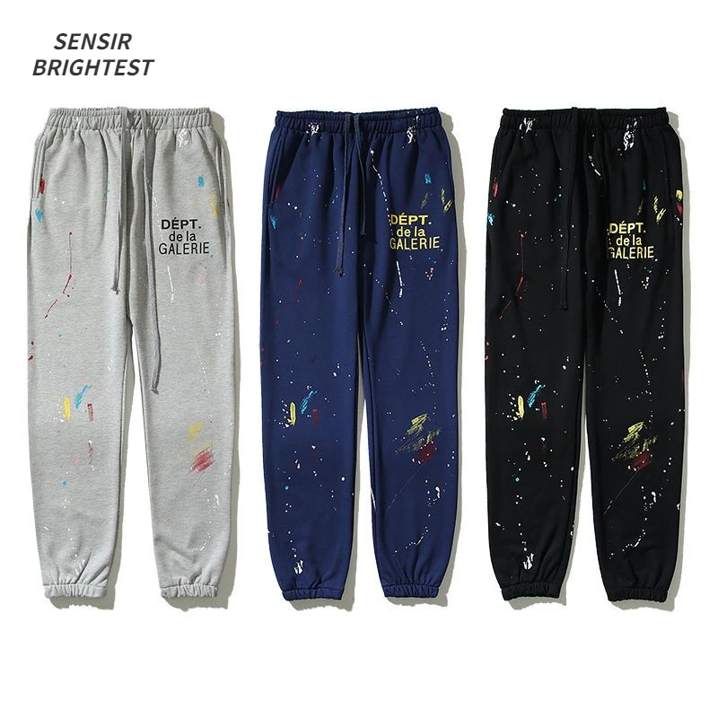 

Spring Splash-Ink Hand-Painted Graffiti High Street Trousers Loose Casual Jogger Pants Knitted Sweatpants Men and Women