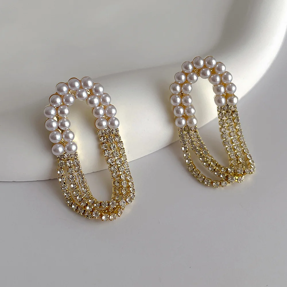 

Korean Design Pearl Earrings Women's Temperament Rhinestone Earings 2022 New Trend