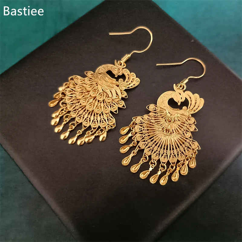 

Позолоченные серьги Bastiee S999 из стерлингового серебра ручной работы с павлиньими ушками искусственный аромат Hanfu Qipao Позолоченные Роскошные ювелирные изделия