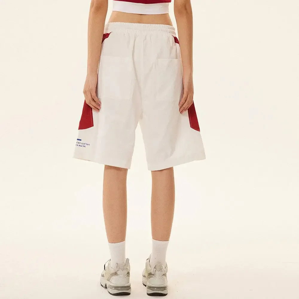 Color Block Sports Shorts Men's Summer Casual Loose Straight Five-Point Pants American Trend Lettering Fit Comfortable