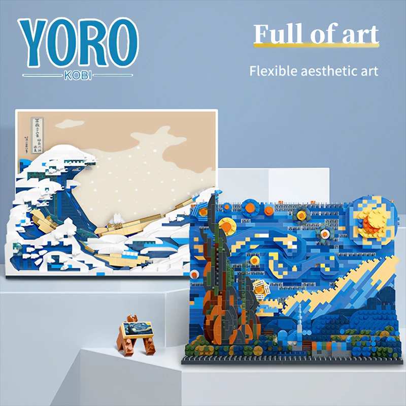 

World-famous Painting Starry Night Kanagawa Surfs The Waves Building Blocks Model Kit MOC Bricks Toys Kids Boys Gifts Decoration