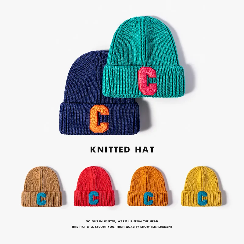 Winter Outdoor Warm Students' Pullover Hats INS Letter C Embroidered Men's And Women's Knitted Hats Casual Fashion Beanies