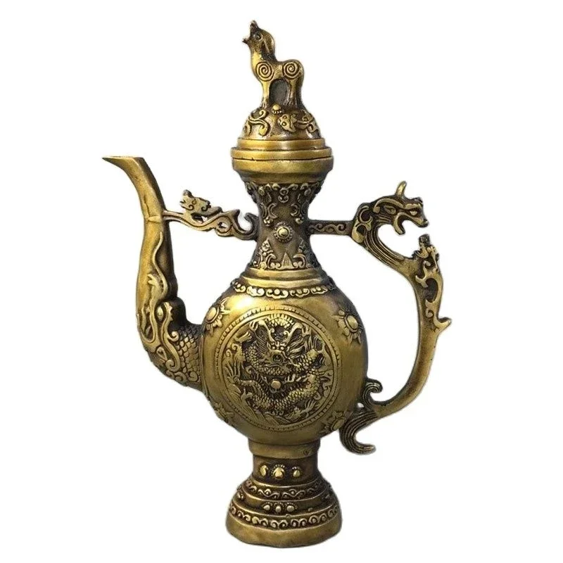 Китайская старая медная коллекция чайник для вина из чистой меди с тыквой