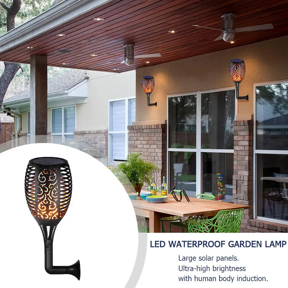 

Solar Powered 3 Modes Streetlight LED Waterproof Flame Flickering Landscape Garden Lamp Torch Light Household Decoration