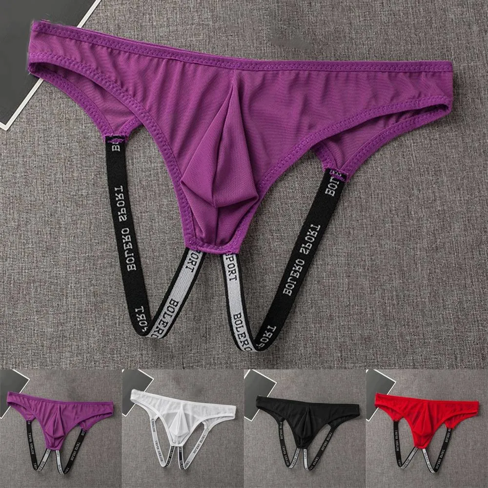 

2023 New Briefs G-String Thongs Men Mesh Open Butt Thong Lingerie Breathable Underwear Low Waist Backless Gay Pouch Briefs