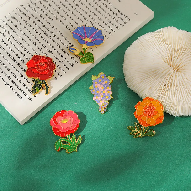 The Title Narcissus And Rose Shaped Mini Plants Enamel Pin Cartoon Brooch Lapel Badges Jewelry Gift Funny Cute Fashion Kids