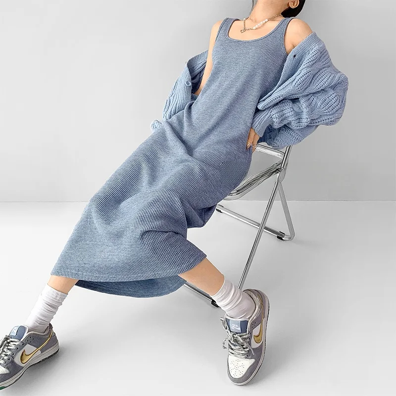 Европейское и американское элегантное вязаное платье на бретельках Sle Gyaru