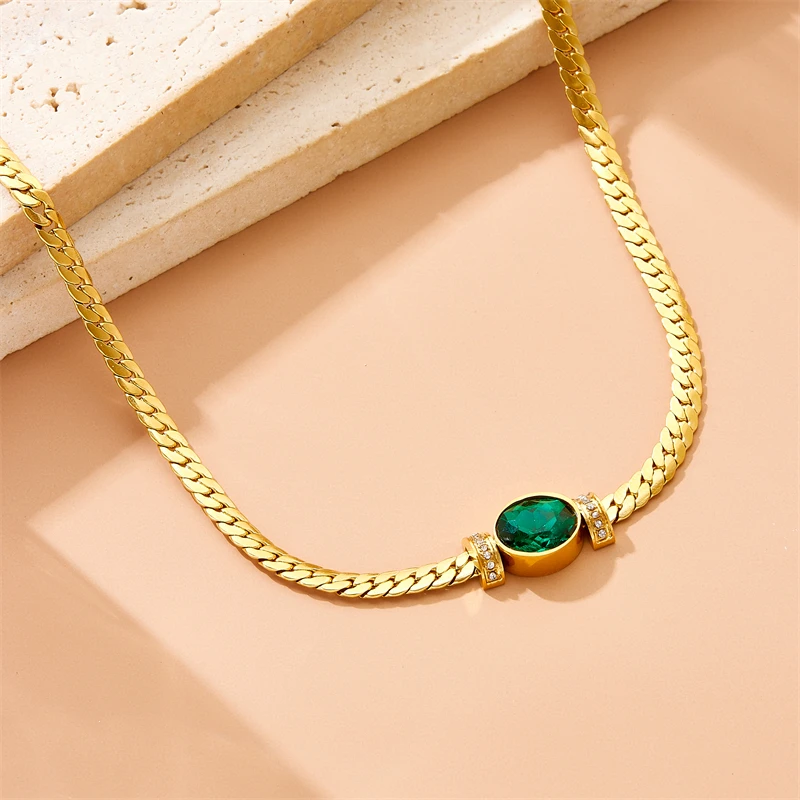 MEYRROYU ожерелье из нержавеющей стали 316L в стиле ретро с зеленым эллипсом и