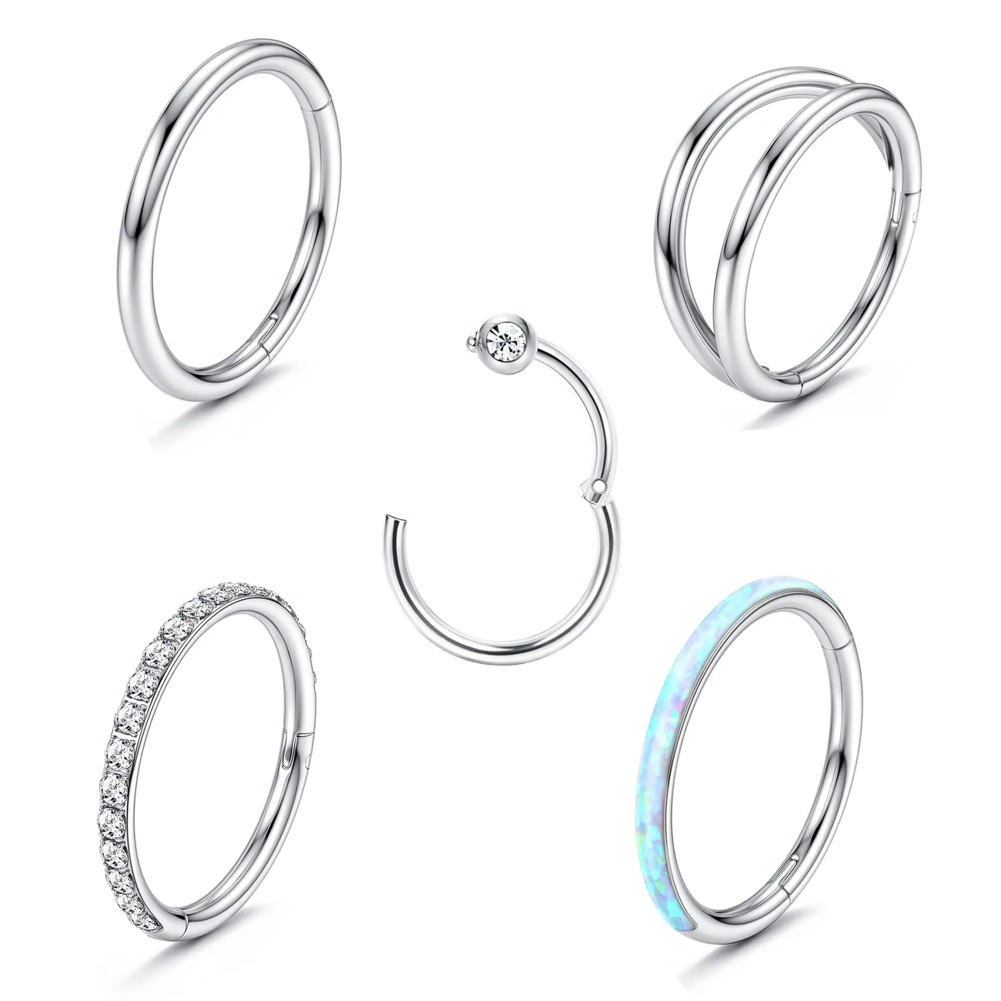 

Drperfect Surgical Steel Nose Rings Hoop for Women CZ Opal Septum Clicker Lip Rings Helix Cartilage Earring Daith Body Piercing