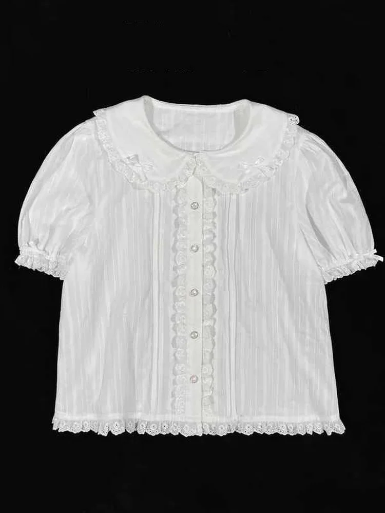 Лето 2024 женские рубашки Jk кавайный воротник Питера Пэна японский стиль белая