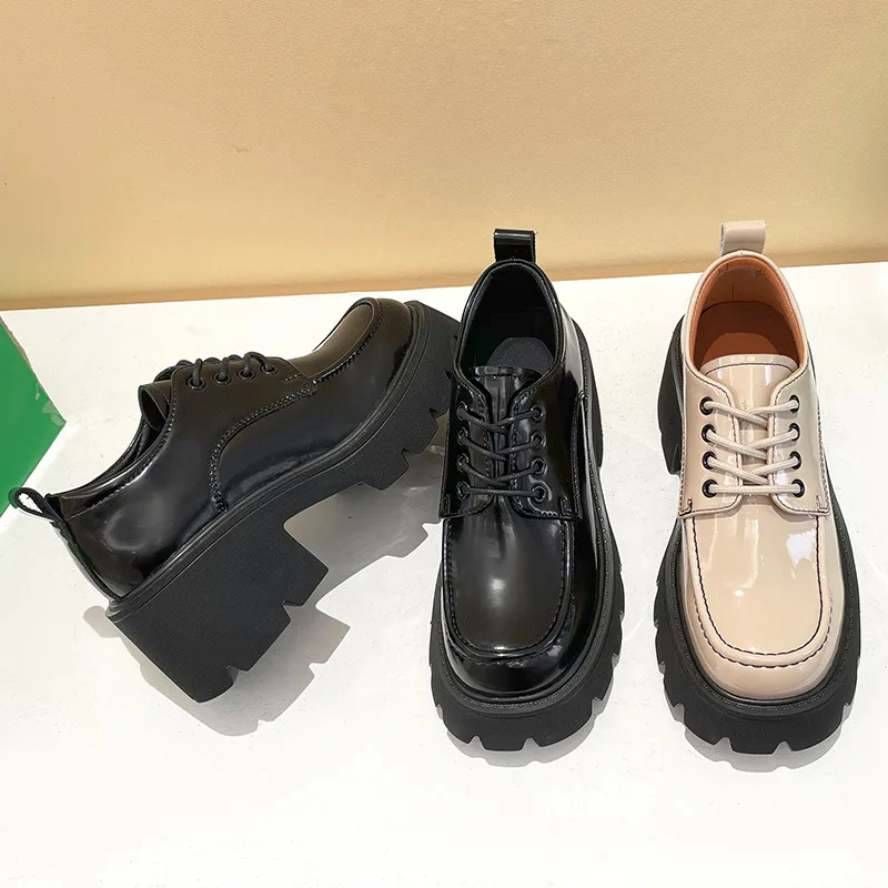 

Женские туфли на толстом каблуке dikoдамтер в британском стиле с квадратным носком модные туфли на платформе со шнуровкой