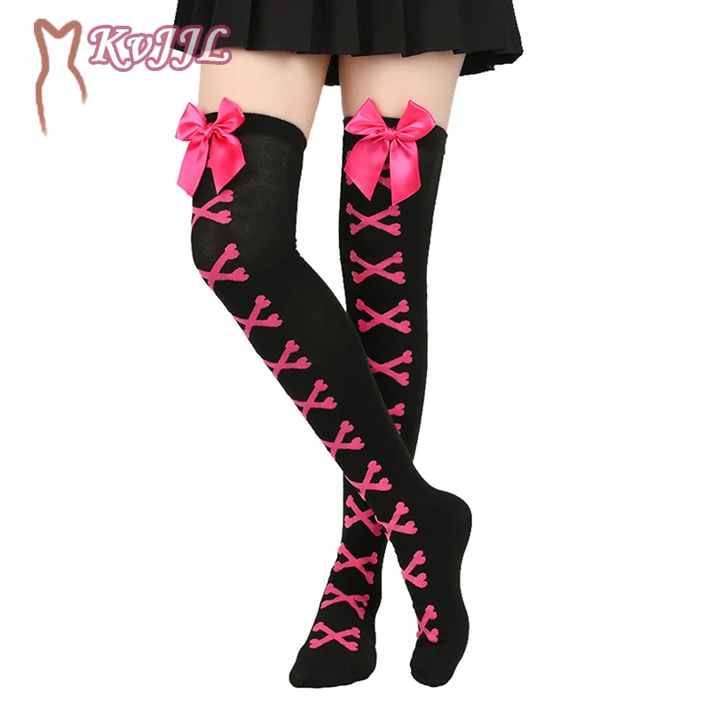 1 пара черных милых розовых чулок до бедра Y2K в стиле Харадзюку Лолиты для девочек