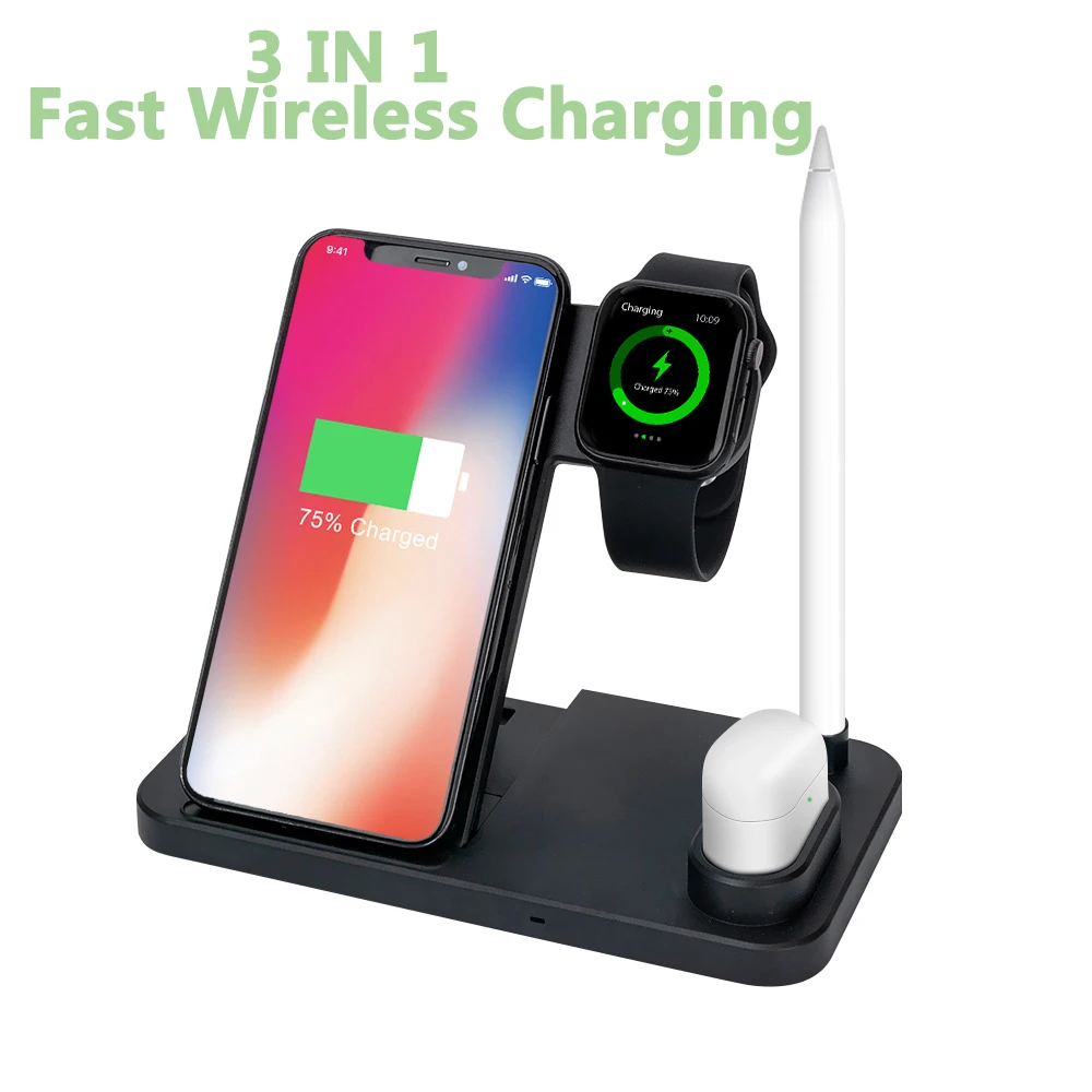 

4 In 1 Fast Wireless Charger Holder For iPhone 12 11 8 8p XS X Max Xr Charging Dock Station For Apple Watch 6 5 4 3 Airpods Pro