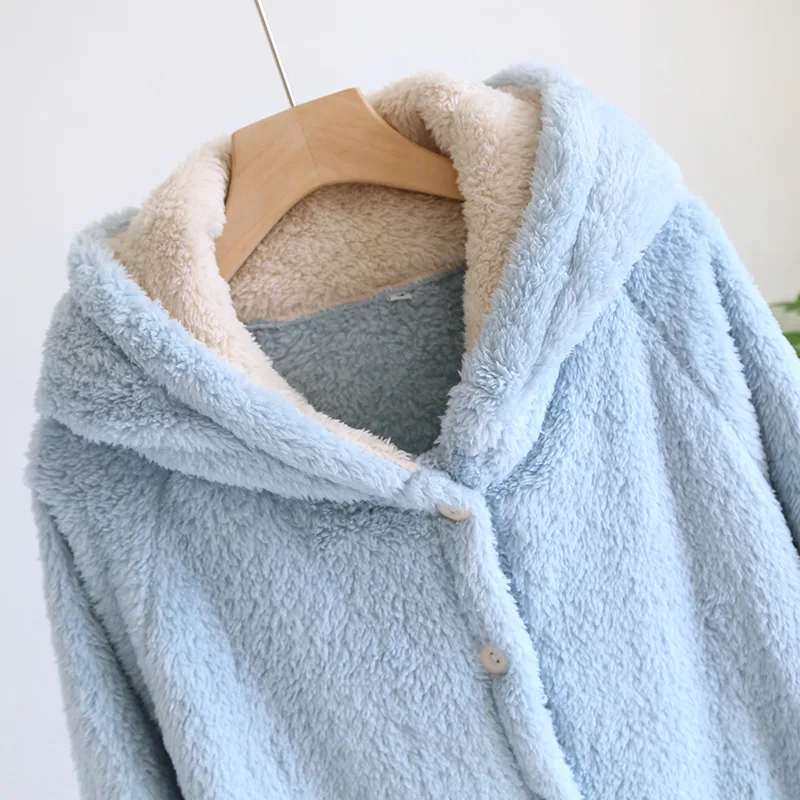 Осенне-зимняя теплая женская пижама с капюшоном для лица банные халаты толстая