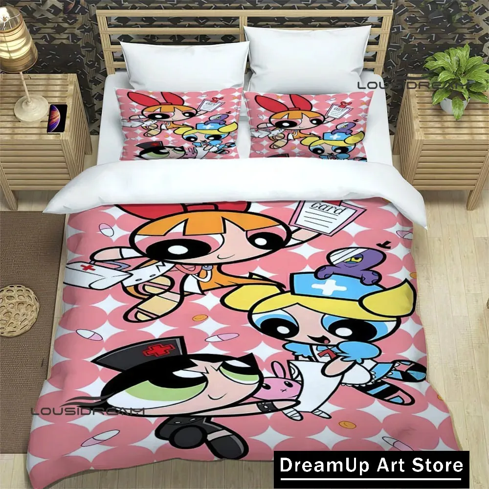 Комплект постельного белья с 3D принтом P-Powerpuff-Girls из мультфильма пододеяльник
