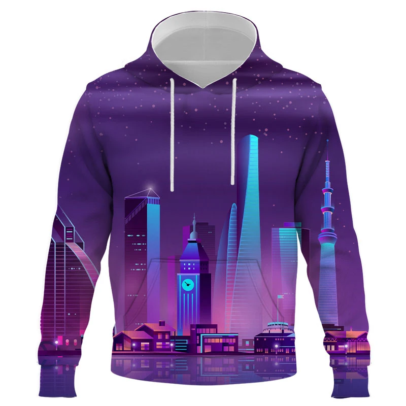 

New Spring New City night scene men hoodies 3D print Funny Sweatshirts outdoor casual Sweatshirt Hoodie men oversized hoody