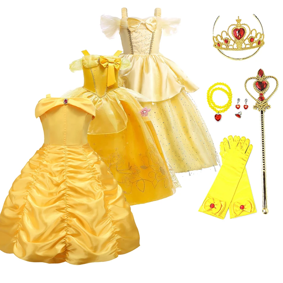 

Kids Princess Dresses Girls Belle Party Costume Children Christmas Birthday Flower Clothes Beauty and the Beast Fancy Disguise