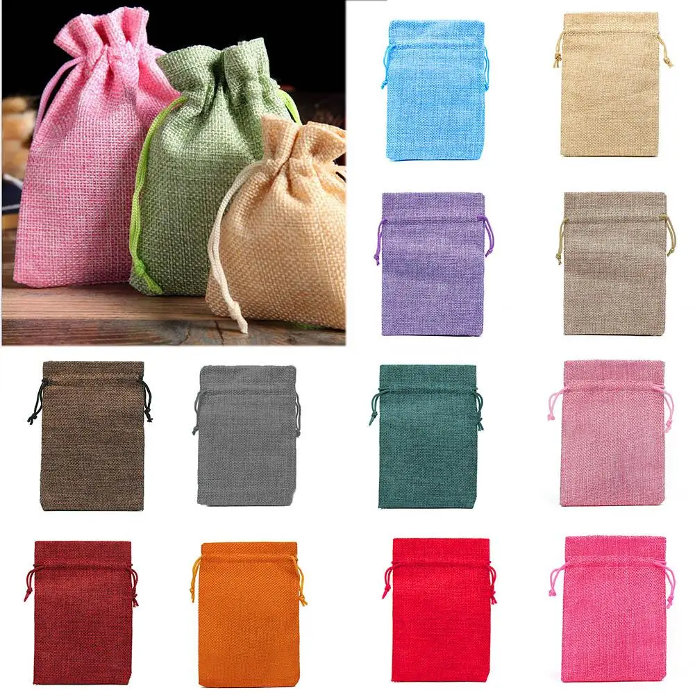 

1pc Drawstring Natural Burlap Bag Jute Gift Bags Multiple Colors Jewelry Packaging Wedding Bags With Candy Bag