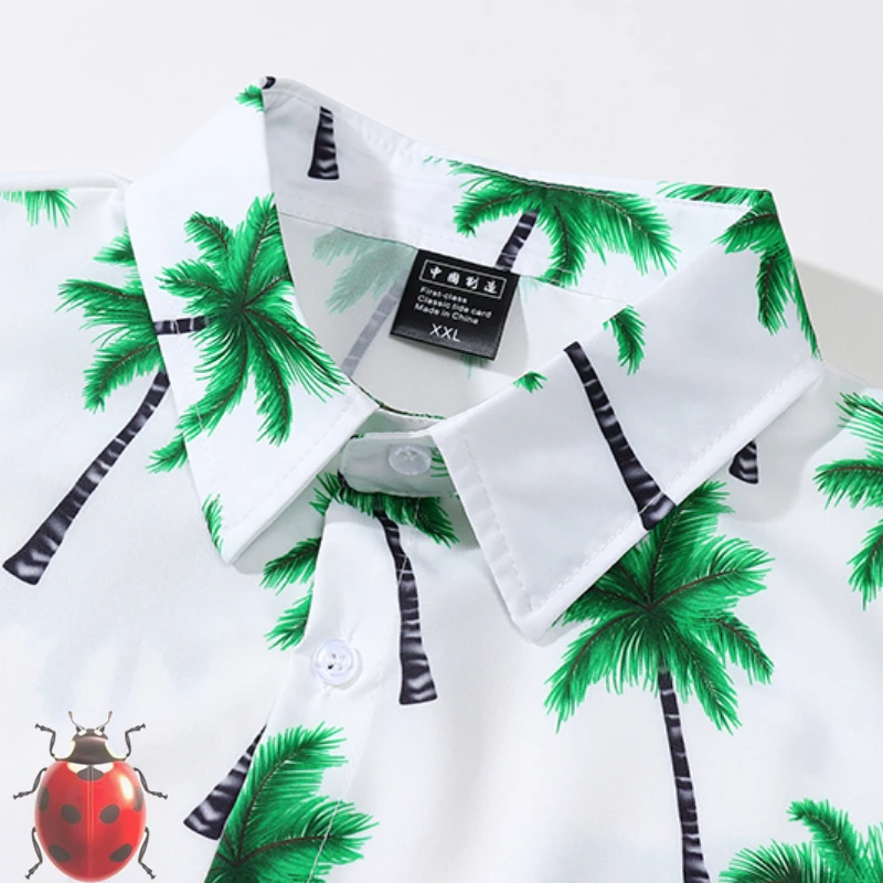 Full Green Coconut Tree Print Men Women Hawaii beach Casual Short Shirts