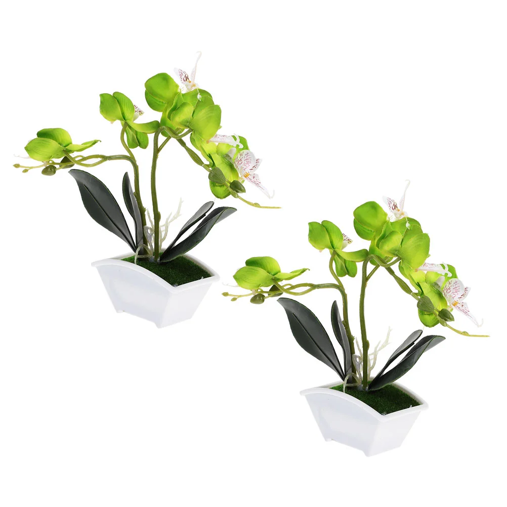 

2 Pcs Simulation Phalaenopsis Vase Lifelike Potted Flower Fake Bonsai Plant Ornaments Artificial Plastic Faux Flowers