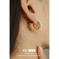 pearl c shape hoop earrings golden color half hoops simple jewelry for women
