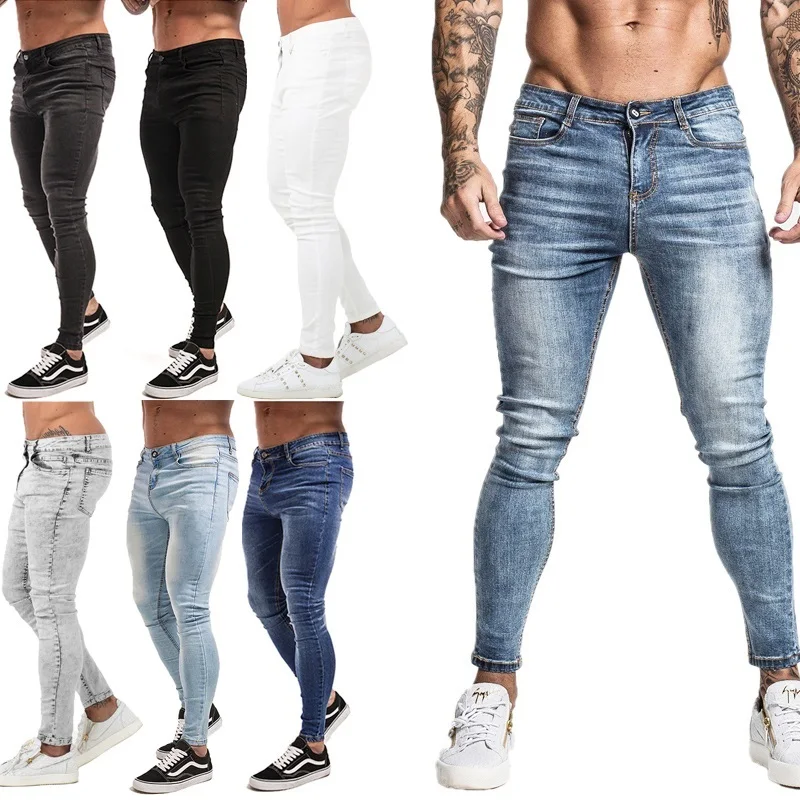 

2022 Jeans Men Elastic Waist Skinny Jeans Men 2020 Stretch Ripped Pants Streetwear Mens Denim Jeans Blue