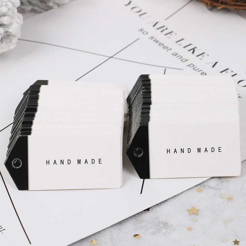 

100pcs Black Simple Thank You Handmade Baking Packaging Decoration Handmade Two-color Label Kraft Paper DIY Decoration Supplies