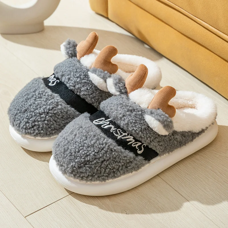 Cute Christmas Elk Winter Home Slippers for Women Platform Furry Soft Slippers female Warm Comfortable Indoor Unisex Slippers