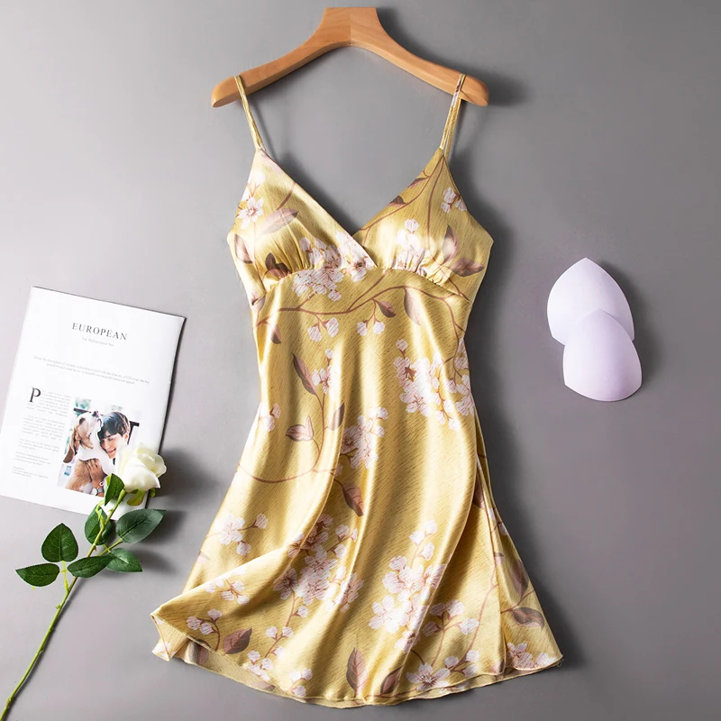 Women's Suspenders Nightgown Lingerie Summer Nightdress Sexy Lure Nightgown Satin Night Wear Sleepshirts Night Dress Sleepwear