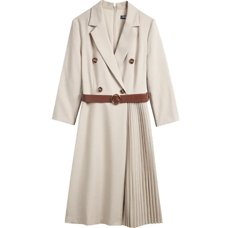 

Double-breasted Suit Pleated Dress Women's Autumn Waist-length Commuter Looks Thin Light And Familiar Windbreaker