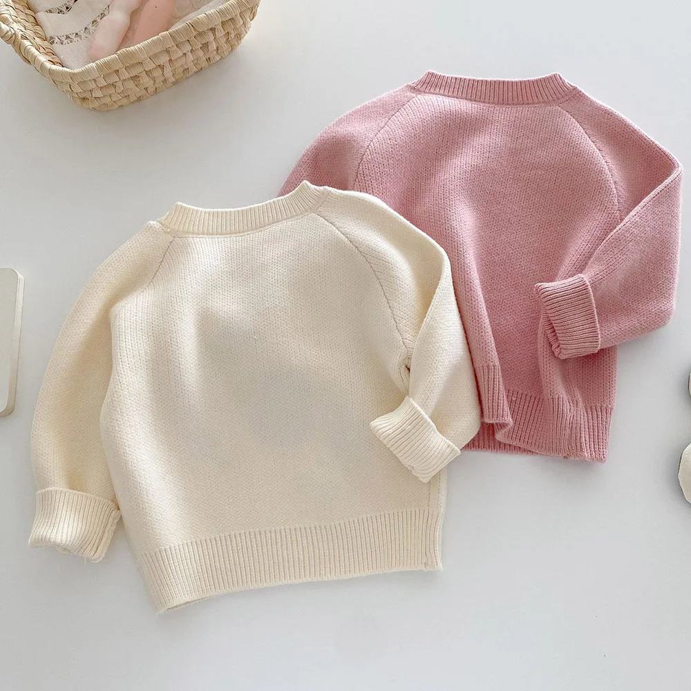 Вязаный свитер для малышей с цветочной вышивкой животных детская одежда