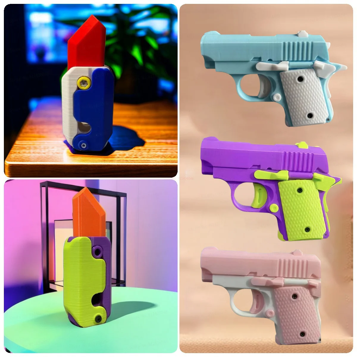

3d Printed Model Gravity Straight Jump Mini Toy Gun Non-firing Bullet Cub Radish Toy Knife Kids Stress Relief Toy Christmas Gift