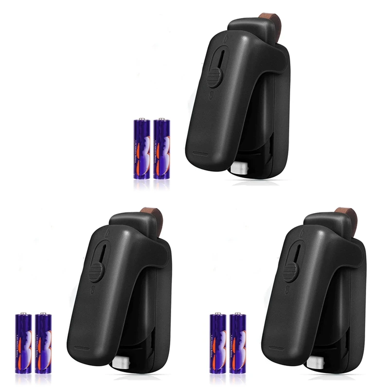 

3X Mini Bag Sealer,Handheld Heat Vacuum Sealer,2 In 1 Heat Sealer And Cutter With Lanyard, Portable Bag Machine Black