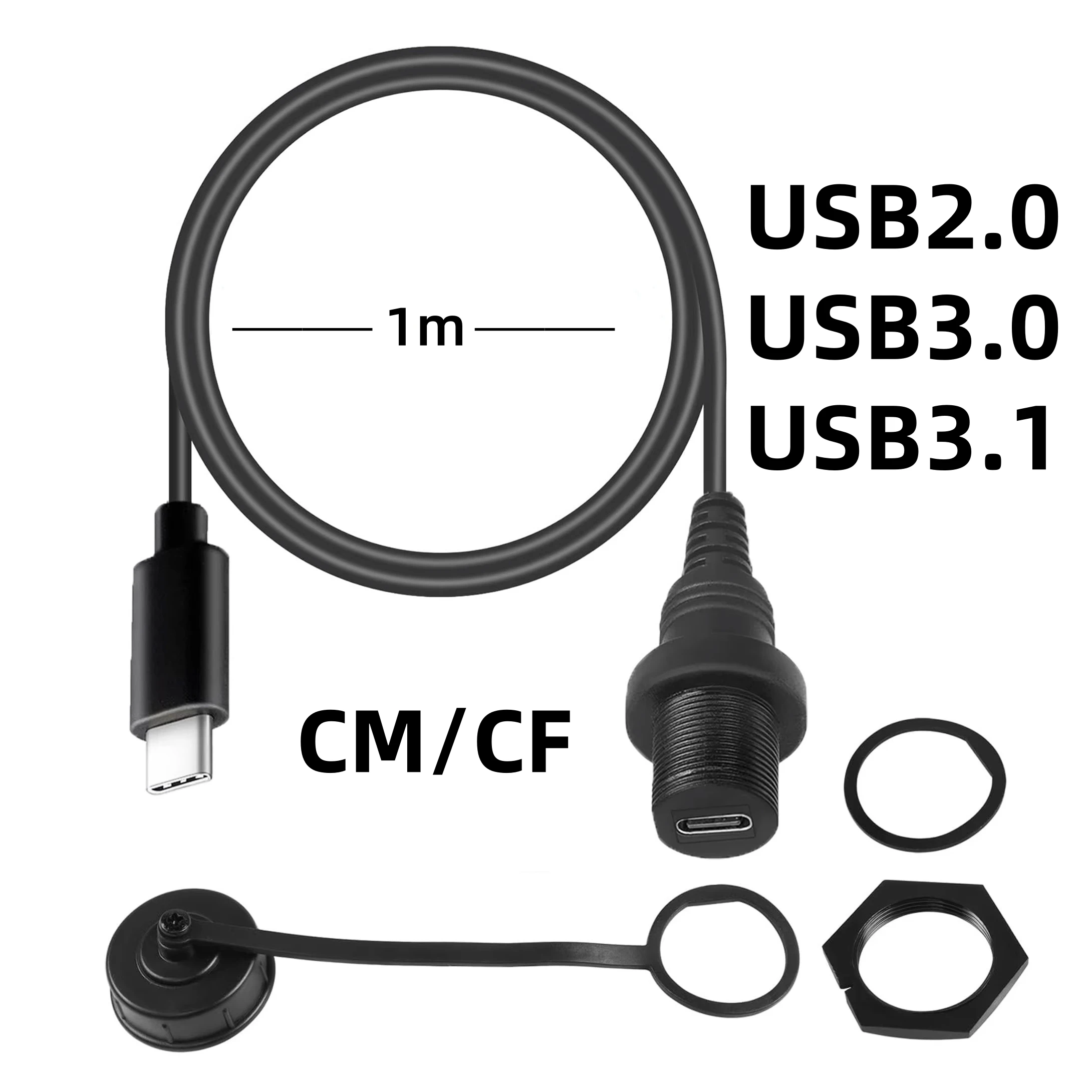 Фото Удлинитель USB C длиной 1 м/3 фута с водонепроницаемым комплектом, кабель типа C «папа-мама» для скрытого монтажа панели для приборной панели автомобиля, лодки, мотоцикла №1